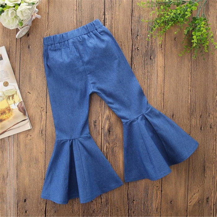 High Waist Denim Bell Bottoms Trousers for Girl - Cutesy Cup | Baby ...