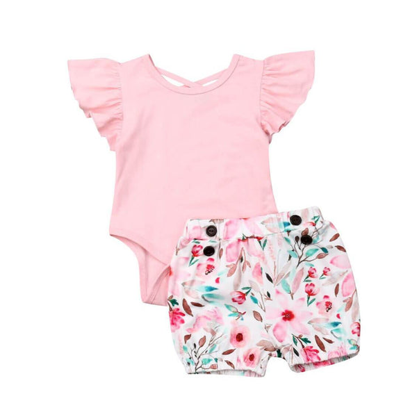 Pink Ruffled Top Floral Shorts Set Baby Girl