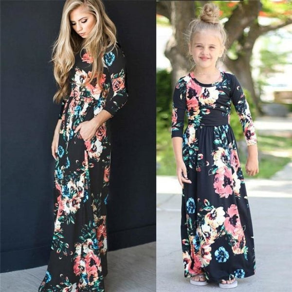 Pretty Long Floral Matching Dress for Mommy Daughter - Cutesy Cup ...