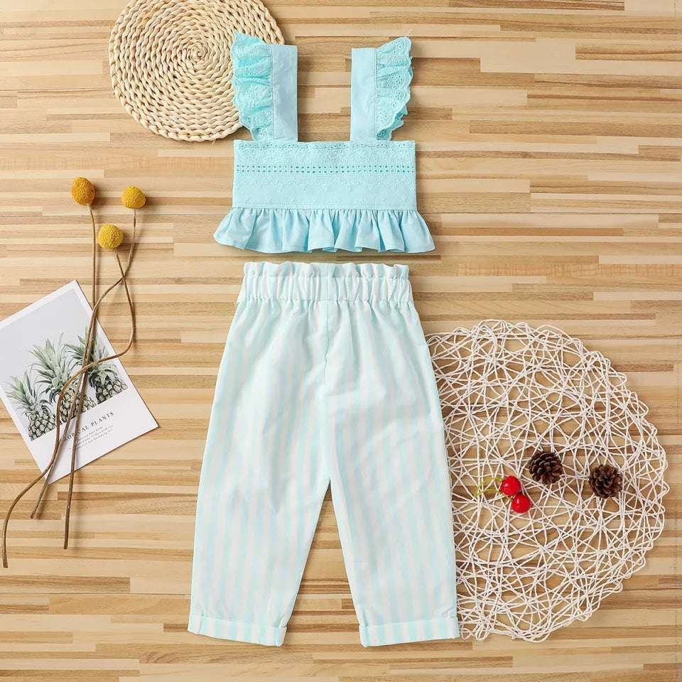 Striped Blue Crop top 2 pc Set Baby Toddler Girl - Cutesy Cup | Baby ...