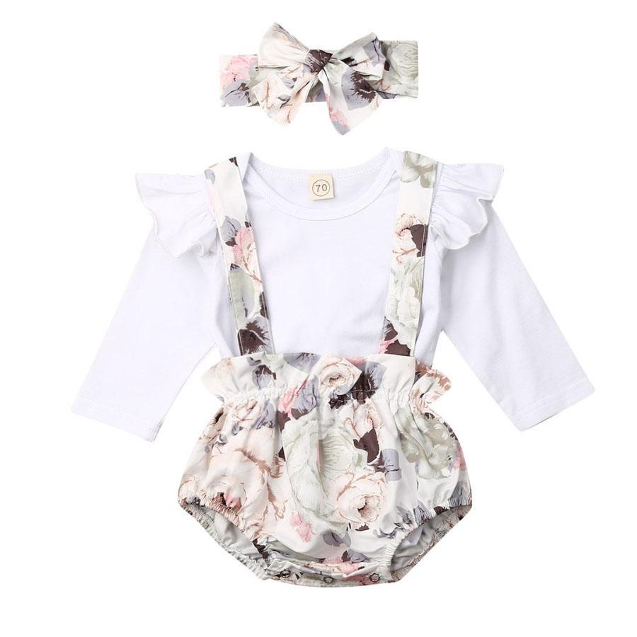 White Bodysuit Floral Suspender 2 pc Set Baby Girl