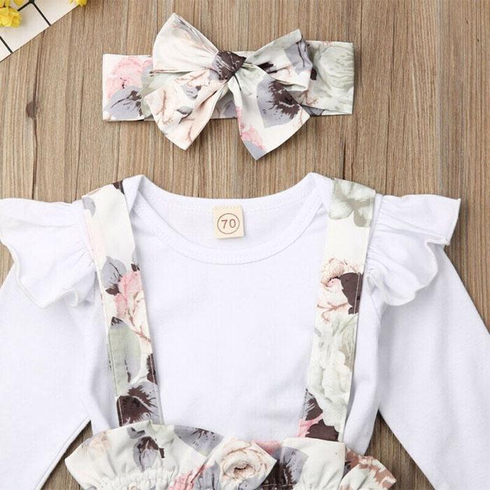 White Bodysuit Floral Suspender 2 pc Set Baby Girl - Cutesy Cup | Baby ...