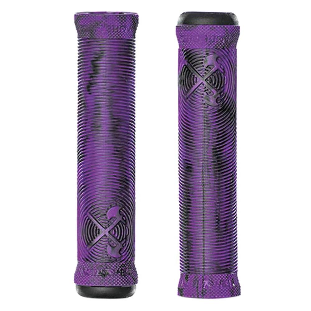 An image of Demolition Axes Flangeless Grips Black With Purple Marble BMX Grips