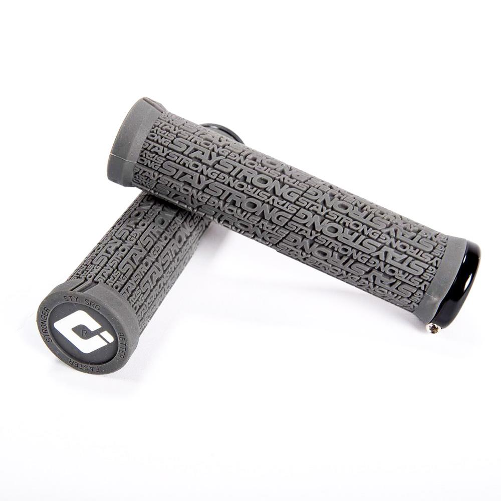 An image of Stay Strong x ODI Reactiv Lock-On Grips Grey / 135mm BMX Grips