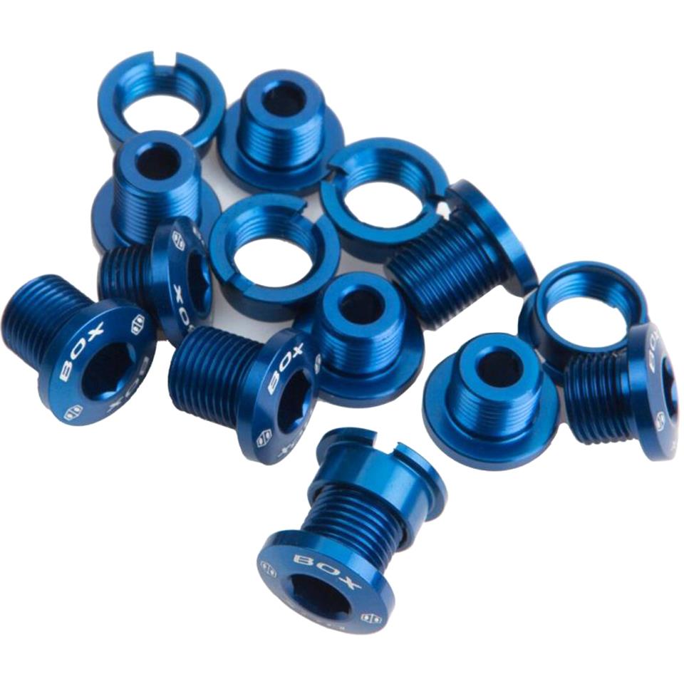 An image of Box One 7075 Alloy Race Chainring Bolts (15pcs) Blue Miscellaneous
