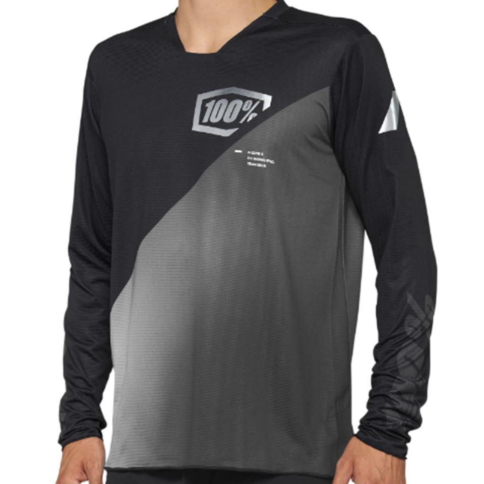 An image of 100% R-Core-X Long Sleeve 2022 Race Jersey - Black/Grey Large Race Tops