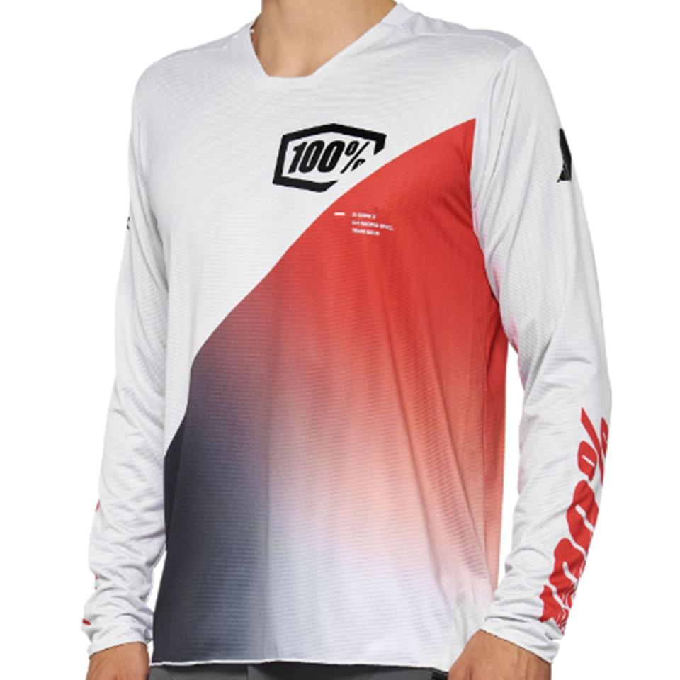 An image of 100% R-Core-X Long Sleeve 2022 Race Jersey - Grey/Racer Red Large Race Tops