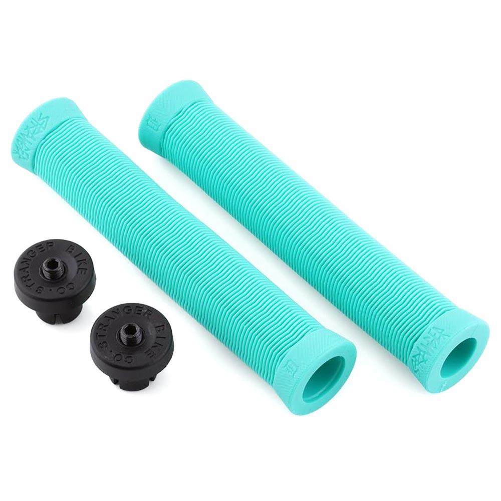 An image of Stranger Piston Supersoft Grips Teal BMX Grips