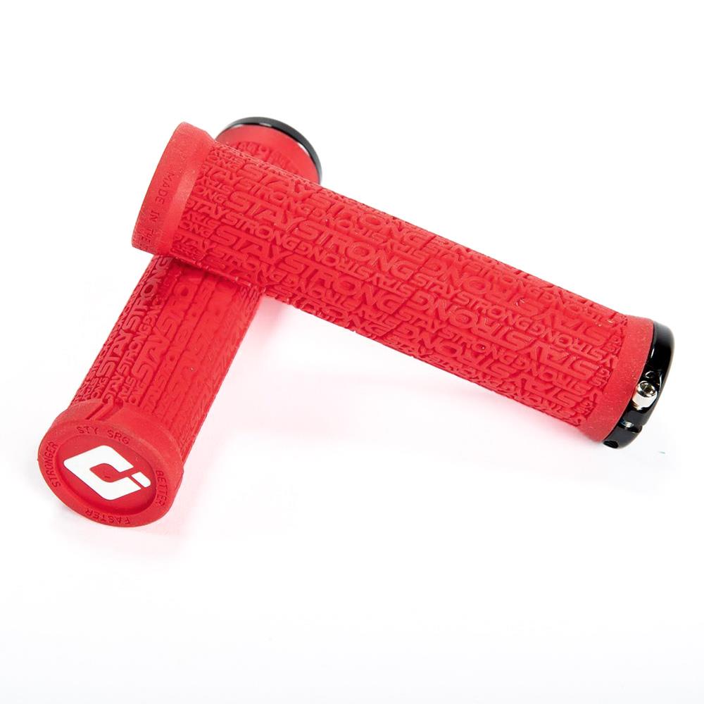 An image of Stay Strong x ODI Reactiv Lock-On Grips Red / 135mm BMX Grips