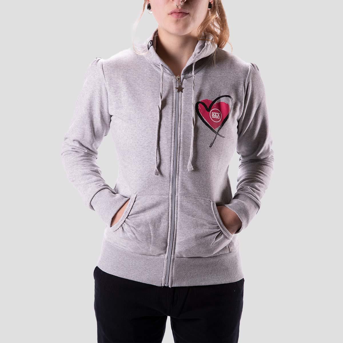 An image of Stay Strong Luv Heart Womens Zip Hoodie - Heather Grey X Small Girls Tops