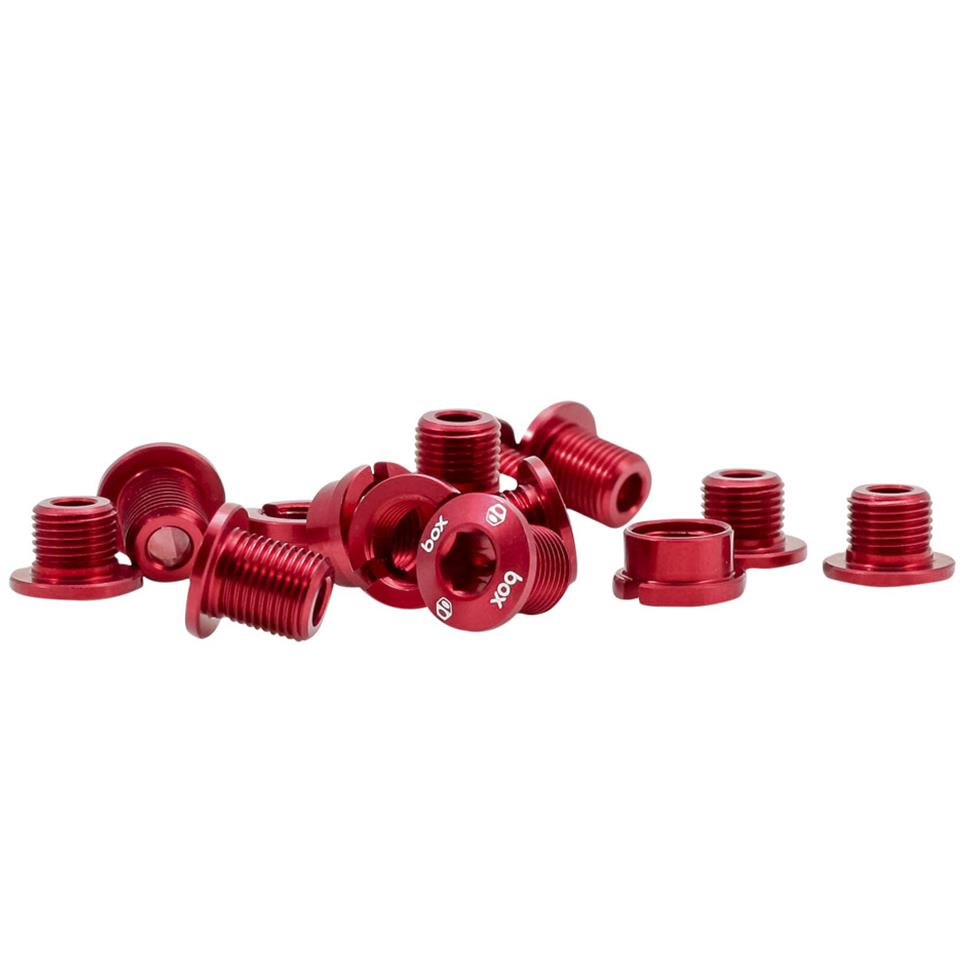 An image of Box One 7075 Alloy Race Chainring Bolts (15pcs) Red Miscellaneous