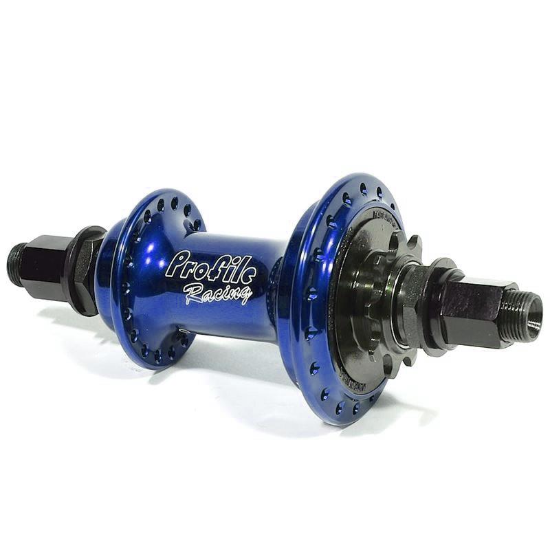 An image of Profile Elite Rear Male Cassette Hub - LHD Blue / LHD BMX Rear Hubs