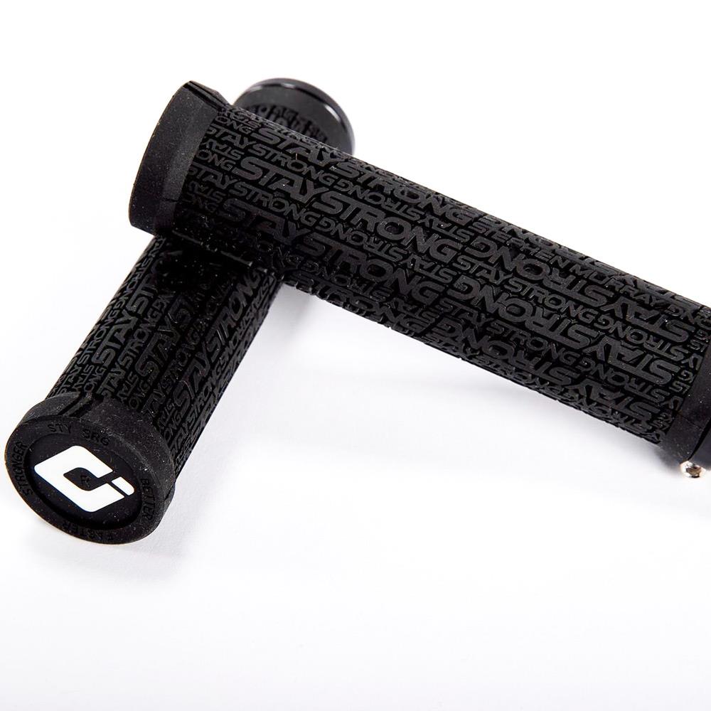An image of Stay Strong x ODI Reactiv Lock-On Grips Black / 135mm BMX Grips