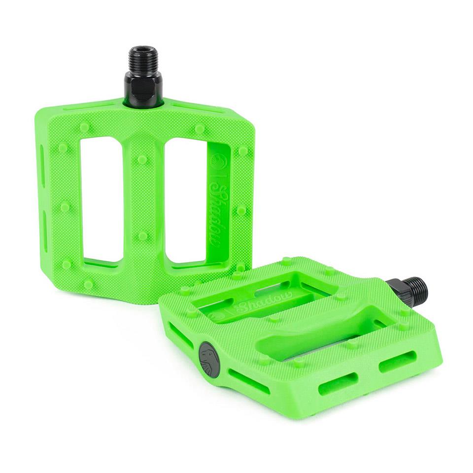 An image of Shadow Surface Plastic Pedals Neon Green BMX Pedals