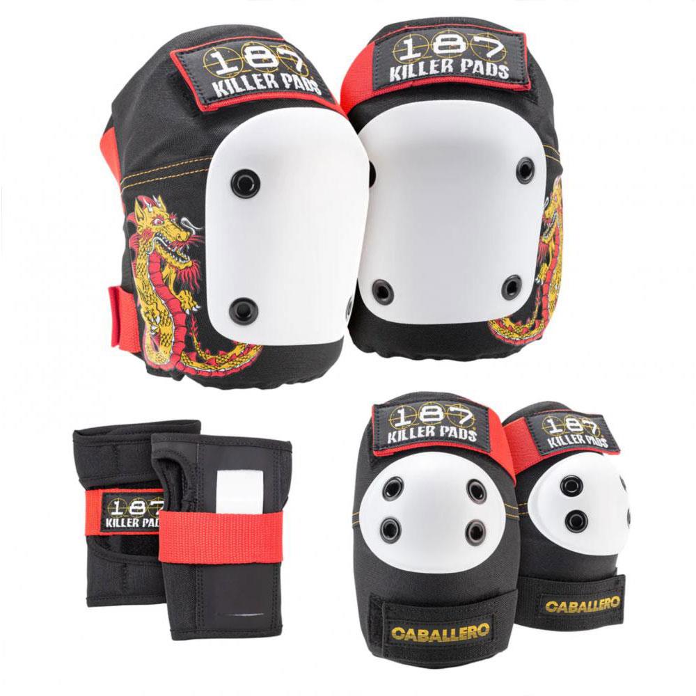 An image of 187 Killer Pads Jr. Six Pack Set - Caballero Black/ Red/ Gold BMX Pads