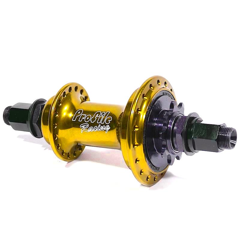 An image of Profile Elite Rear Male Cassette Hub - LHD Gold / LHD BMX Rear Hubs