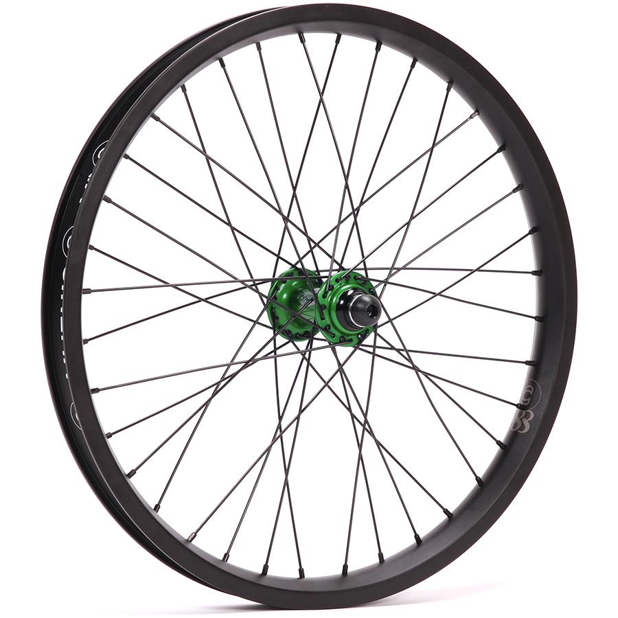 Profile Elite / Cinema 888 / Titanium Spokes Front Custom Wheel Green Hub with Black Rim