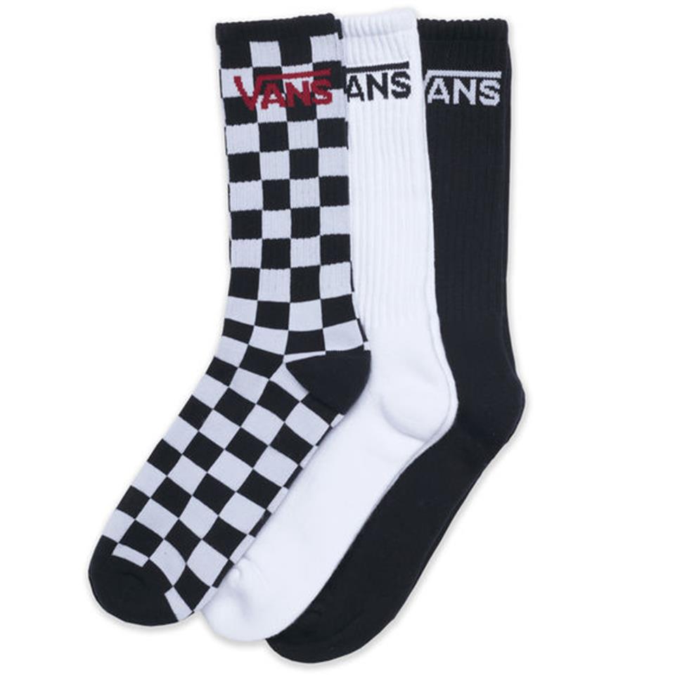 Vans Classic Crew Socks 3 Pack - Assorted Black Checkerboard UK 5.5-8