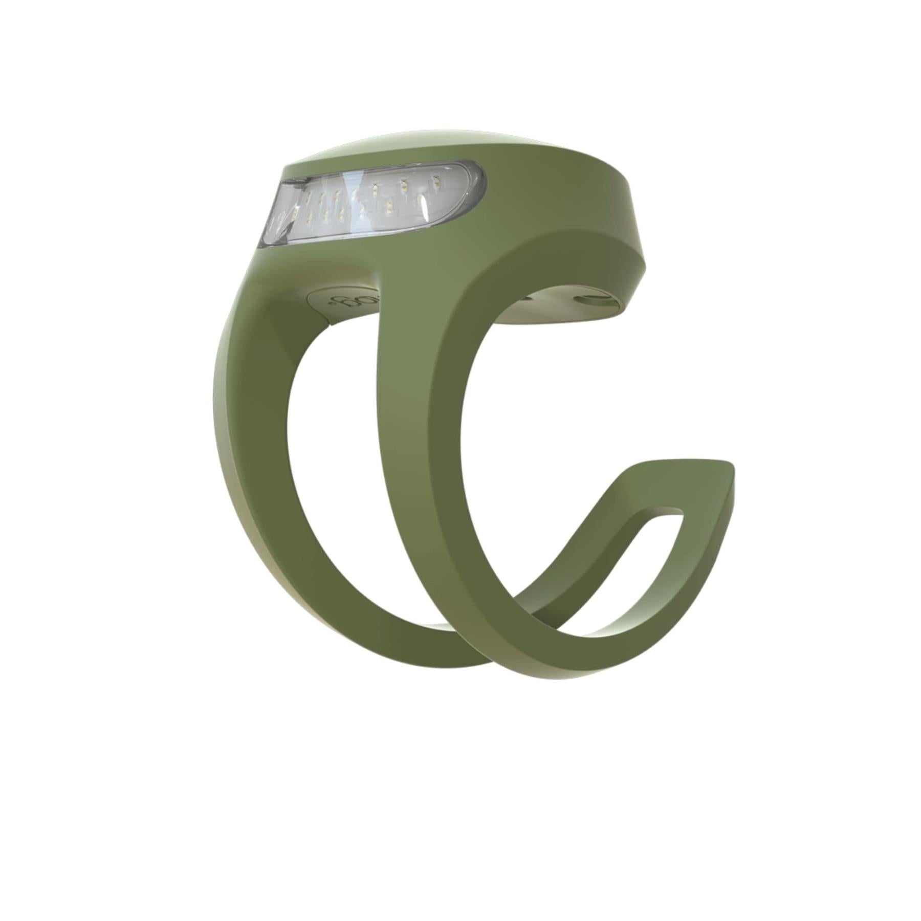 An image of Knog Frog V3 Rechargeable Front Light Army Jacket Green Locks & Lights