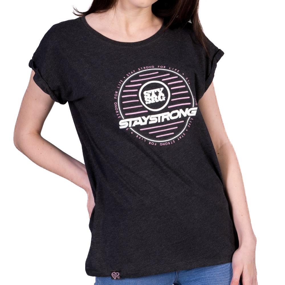 Stay Strong Neon Circle Womens T-Shirt - Charcoal X Large