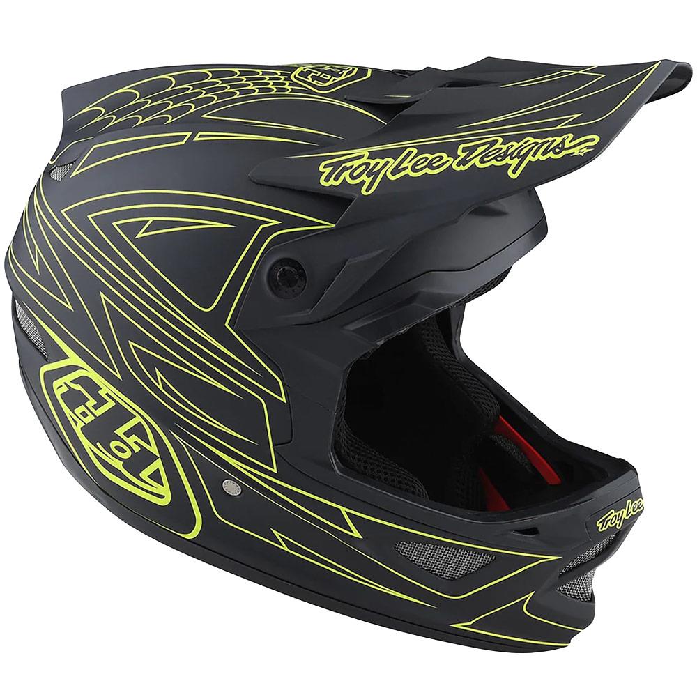 Troy Lee D3 Fiberlite Race Helmet - SpiderStripe Grey/Yellow Medium