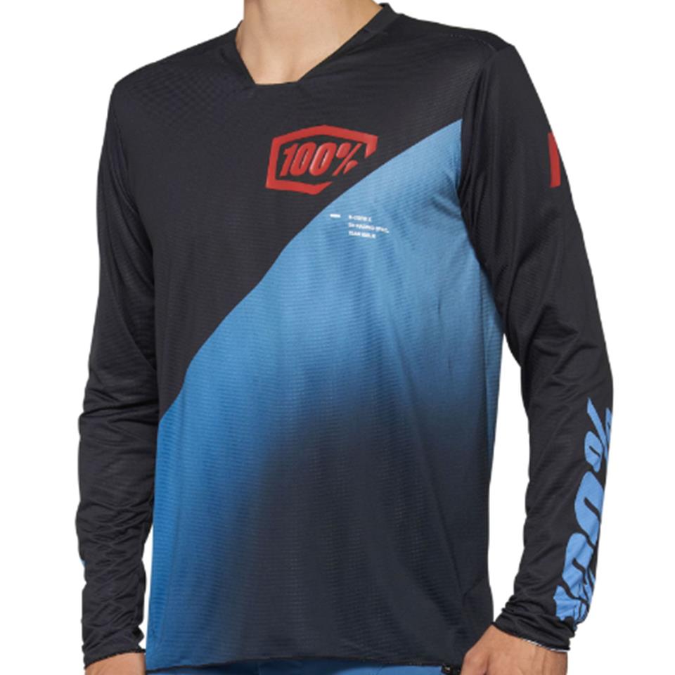 An image of 100% R-Core-X Long Sleeve 2022 Race Jersey - Black/Slate Blue Large Race Tops