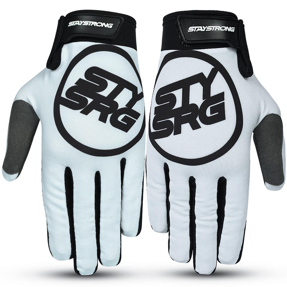 An image of Stay Strong Staple 3 Youth Gloves - White Youth Small BMX Gloves