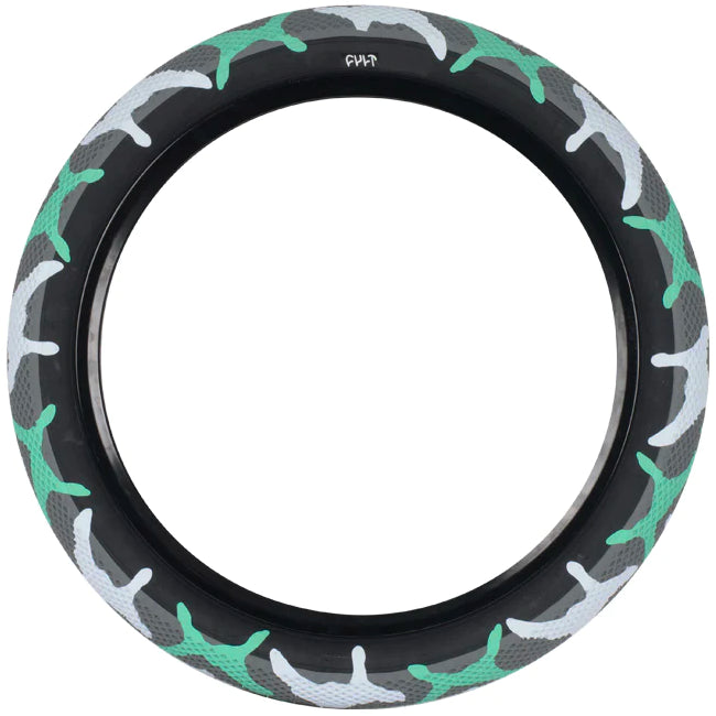 An image of Cult X Vans 29" Tyre Teal Camo With Black Sidewall / 29x2.1" BMX Tyres