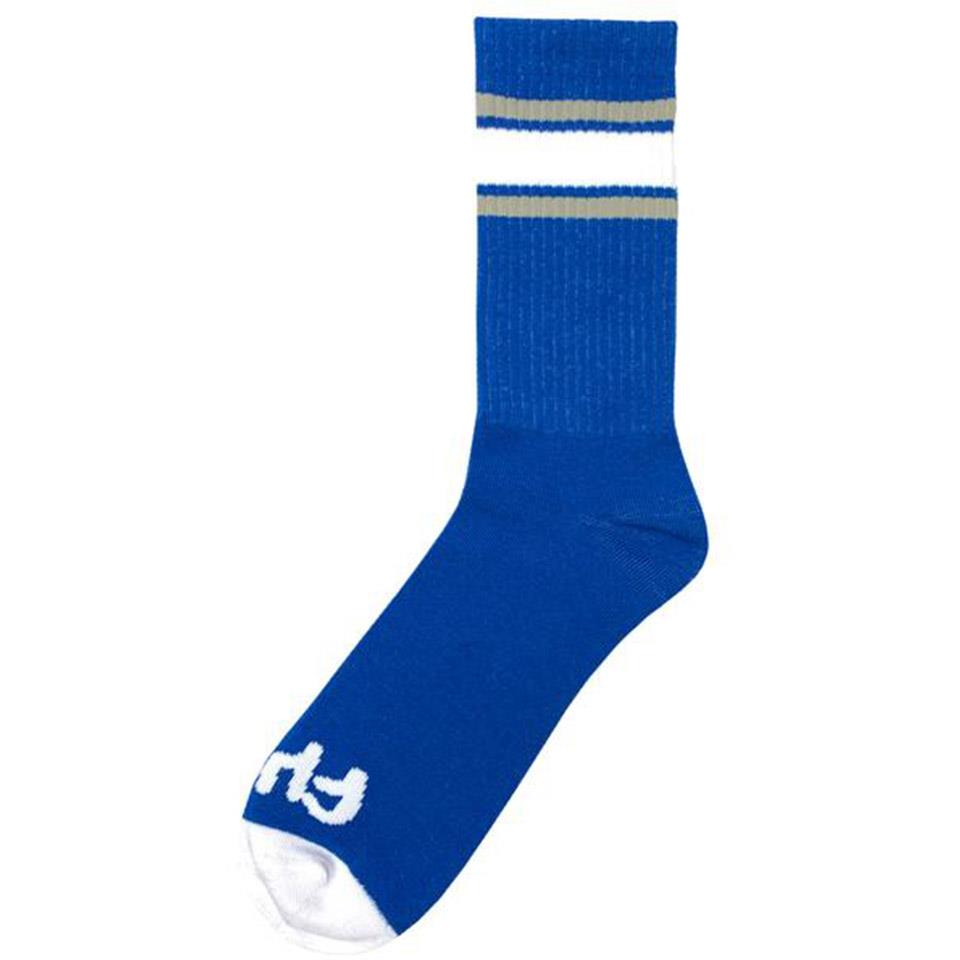 Cult Stripe Crew Socks - Blue With Grey & White Stripe