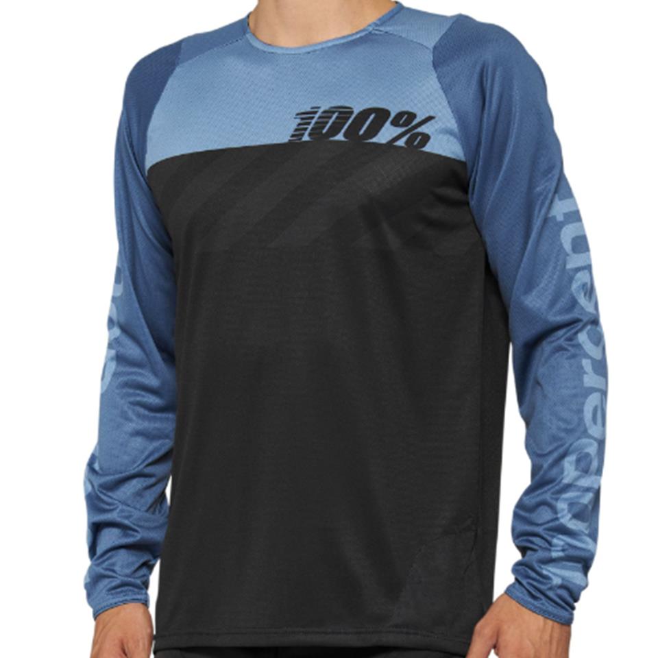 An image of 100% R-Core Long Sleeve 2022 Race Jersey - Black/Slate Blue Large Race Tops