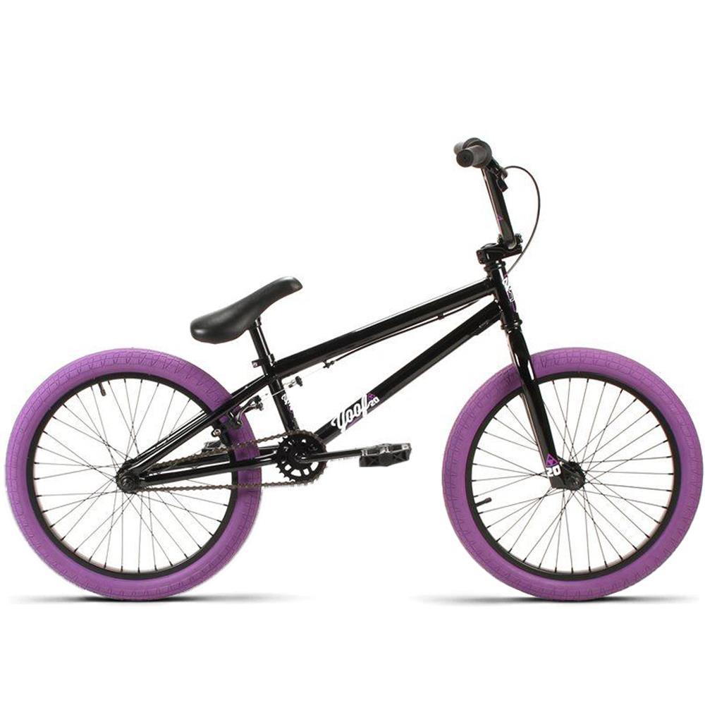 An image of Jet BMX Yoof 20" BMX Bike Gloss Black with Purple Tyres BMX Bikes
