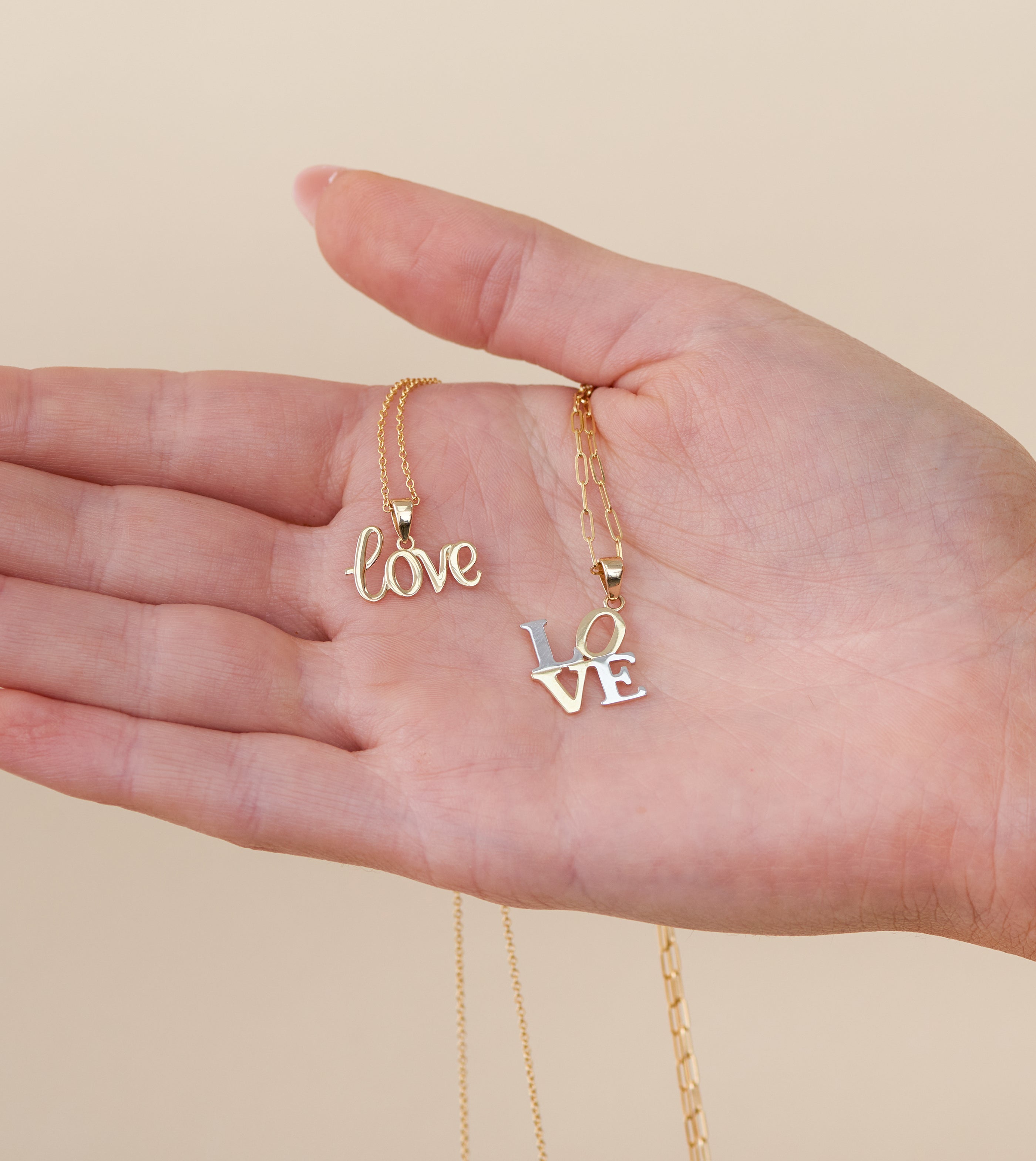Olive & Chain Solid 14k Gold Love Script Charm Pendant Necklace