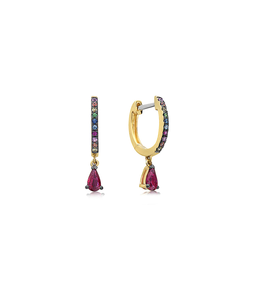 Rainbow Huggie and Ruby Dangle Earring – Olive & Chain