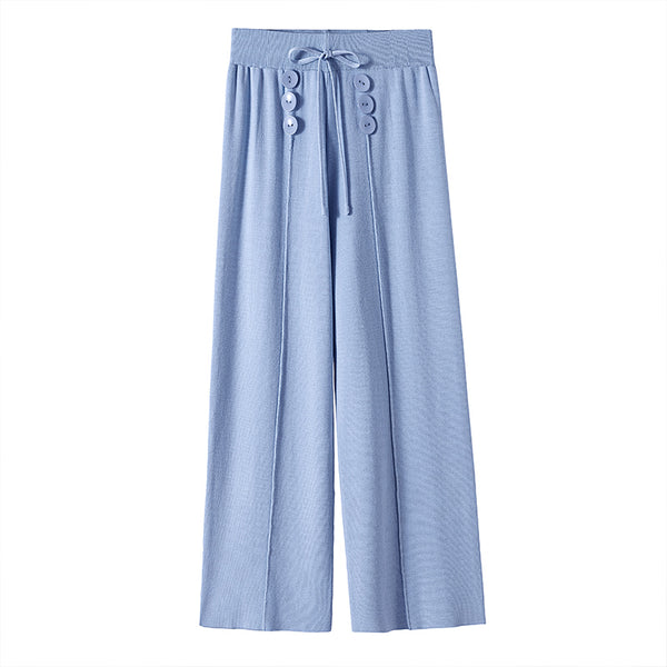 Zaira Plus Size Knit Buttons Wide Leg Stretchy Long Culottes Pants (Bl ...