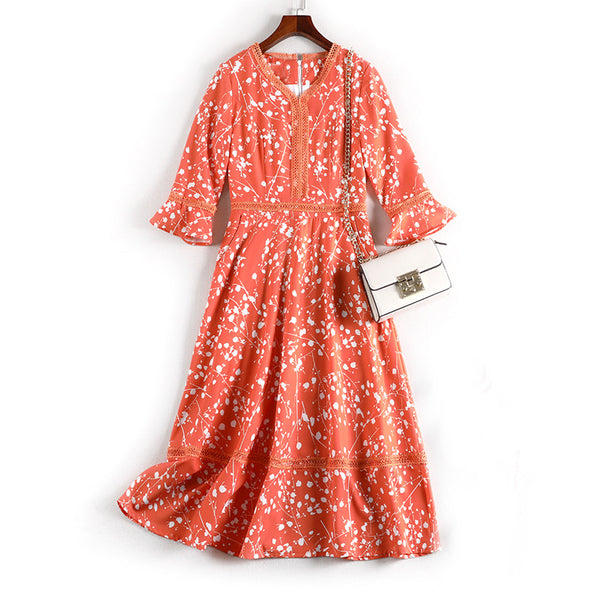 Plus Size Orange Floral Korean Dress – Pluspreorder