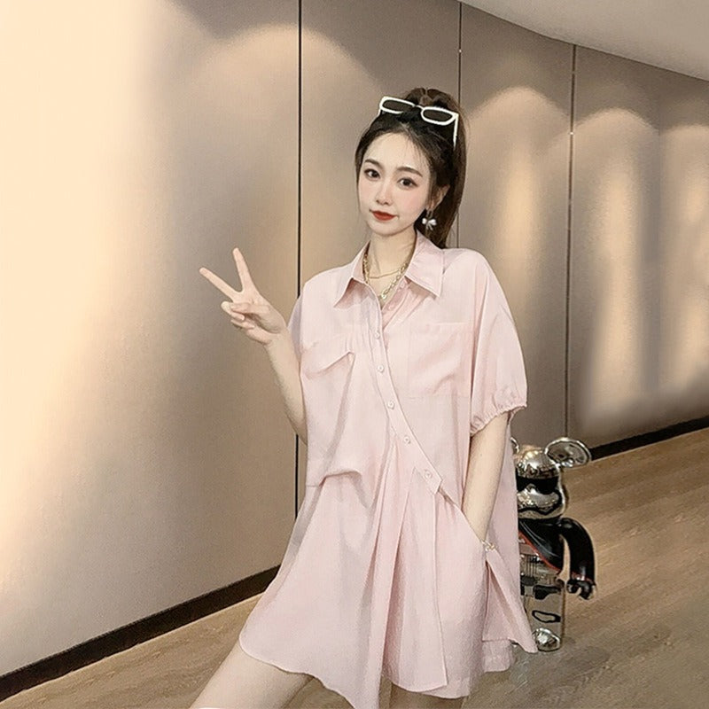 Plus Size Korean Loose Shirt Blouse and Shorts Set – Pluspreorder