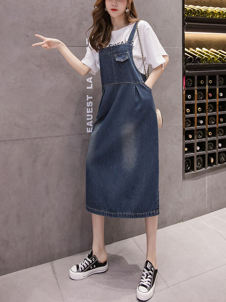 plus size denim dungaree dress