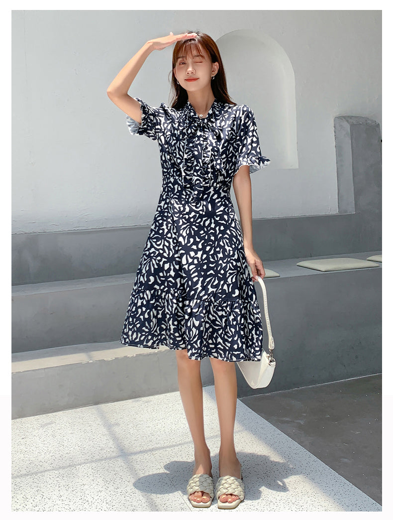 Plus Size Blue Korean Pussybow Dress – Pluspreorder