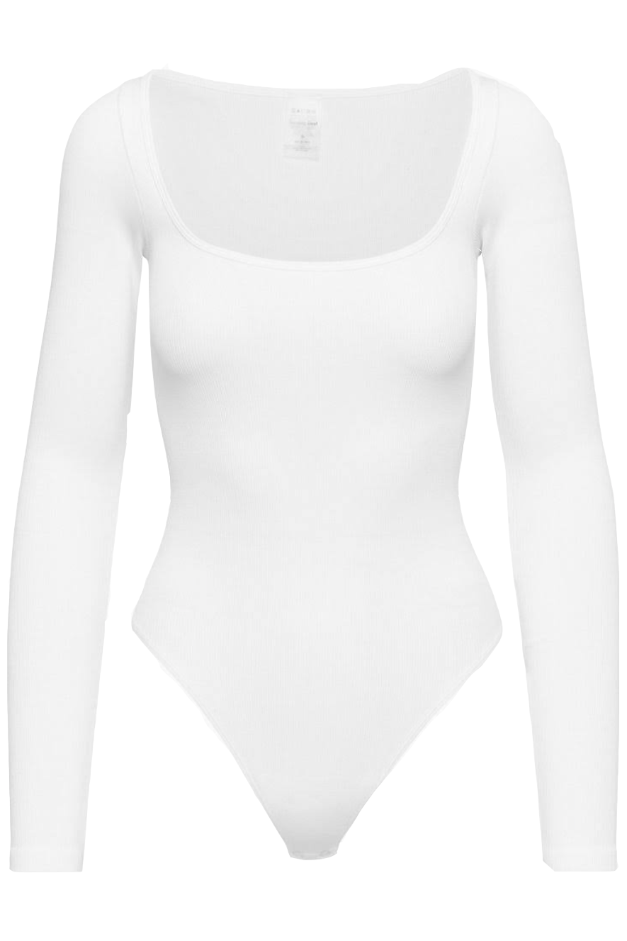 NKOOGH White Long Sleeve Bodysuit 2Xl Women Round Neck Sleeveless