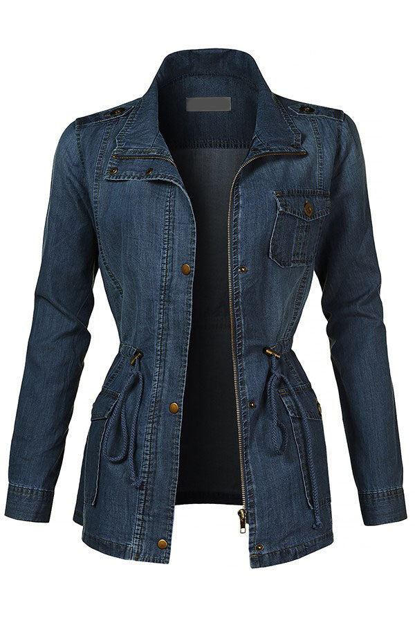Women's Lightweight Cotton Denim Jacket- Dark Blue | Shelu Boutique