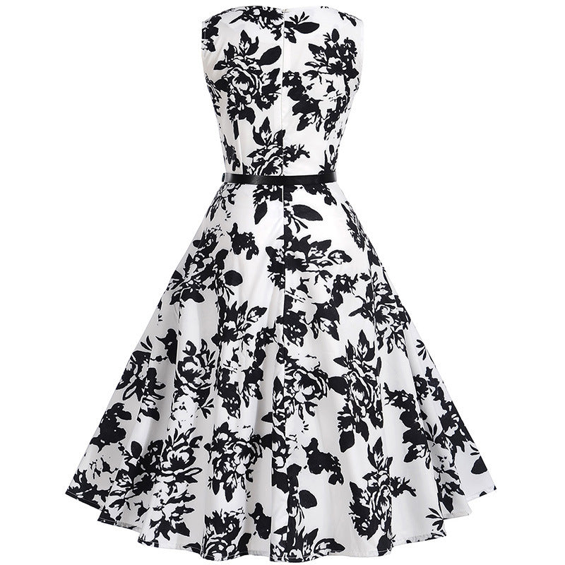 Classic Vintage Floral Hepburn Dress - Itopfox