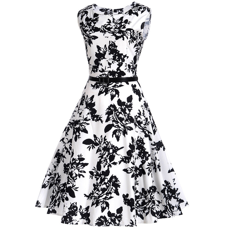 Classic Vintage Floral Hepburn Dress - Itopfox
