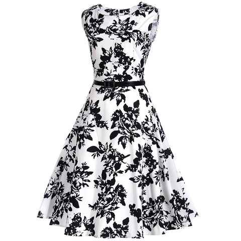 Image of Classic Vintage Floral Hepburn Dress - Itopfox