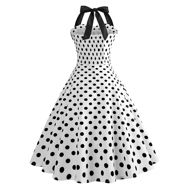 Retro Polka Dots Halter Dress - Itopfox