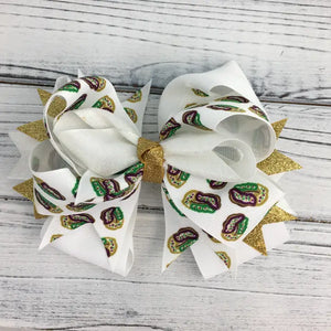 Mardi Gras King Cake Glitter Hair Bow - The Gift Pod Boutique