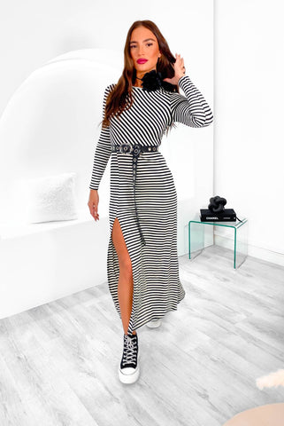 Love That Vibe - White Black Stripe Midi Dress