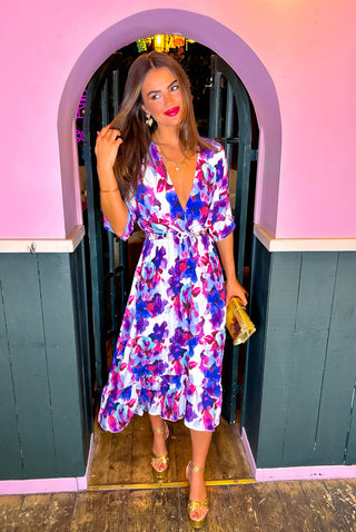 24/7 Pink Floral Knot Front Maxi Dress