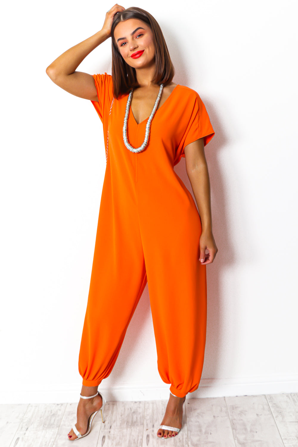 orange wide leg jumpsuit