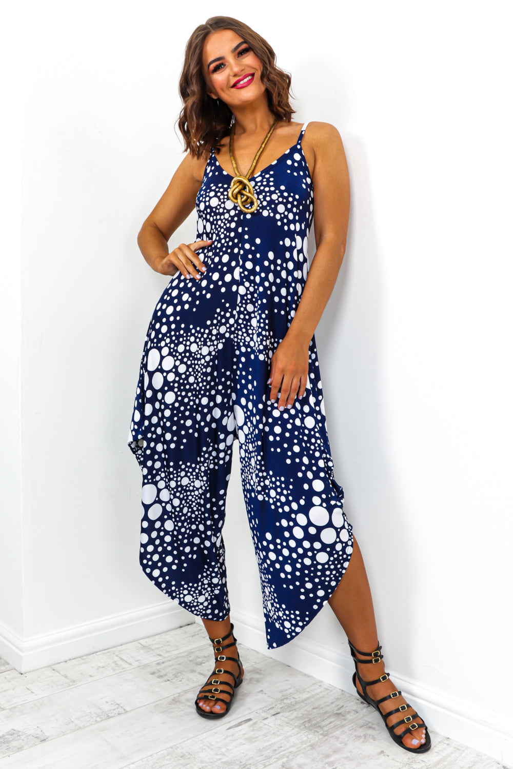 navy spot jumpsuit