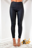 Snatch You Up - Black Waist Cinching Faux Leather Pocket Jeggings